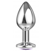 Малая серебристая анальная пробка Diamond Purple Sparkle Small с фиолетовым кристаллом - 7 см. - Lola Games - купить с доставкой в Сергиевом Посаде