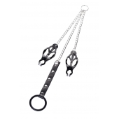 Черно-серебристые зажимы для сосков с кольцом для пениса TOYFA Metal - ToyFa - купить с доставкой в Сергиевом Посаде