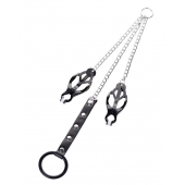 Черно-серебристые зажимы для сосков с кольцом для пениса TOYFA Metal - ToyFa - купить с доставкой в Сергиевом Посаде