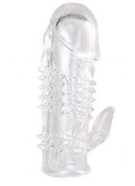 Прозрачная гелевая насадка с шипами и клиторальным отростком - 13 см. - Toyfa Basic - в Сергиевом Посаде купить с доставкой