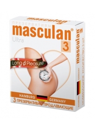 Розовые презервативы Masculan Ultra Long Pleasure с колечками, пупырышками и продлевающим эффектом - 3 шт. - Masculan - купить с доставкой в Сергиевом Посаде