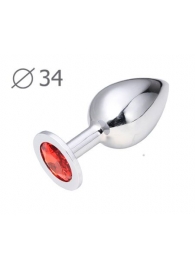 Коническая серебристая анальная втулка с красным кристаллом - 8,2 см. - Anal Jewelry Plug - купить с доставкой в Сергиевом Посаде