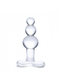 Прозрачная анальная пробка-елочка с 3 шариками Butt Plug with Tapere Base - 11 см. - Glas