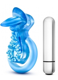 Голубое эрекционное виброкольцо 10 Function Vibrating Tongue Ring - Blush Novelties - в Сергиевом Посаде купить с доставкой