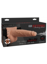 Телесный полый страпон с имитацией эякуляции 7.5  Hollow Squirting Strap-On with Balls Flesh - 21,6 см. - Pipedream - купить с доставкой в Сергиевом Посаде