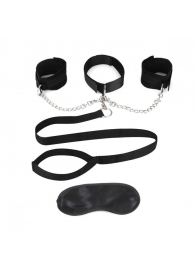 Чёрный ошейник с наручниками и поводком Collar Cuffs   Leash Set - Lux Fetish - купить с доставкой в Сергиевом Посаде