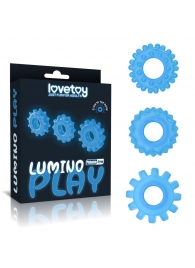 Набор из 3 голубых, светящихся в темноте эрекционных колец Lumino Play - Lovetoy - в Сергиевом Посаде купить с доставкой