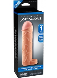 Телесная насадка с кольцом Perfect 1 Extension with Ball Strap - 17 см. - Pipedream - в Сергиевом Посаде купить с доставкой