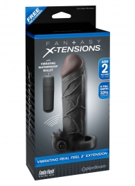 Чёрная вибронасадка с кольцом Vibrating Real Feel 2 Extension - 16 см. - Pipedream - в Сергиевом Посаде купить с доставкой
