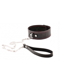 Черный широкий ошейник с красной строчкой и поводком - Crazy Handmade - купить с доставкой в Сергиевом Посаде