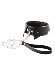 Черный ошейник-воротничок с металлическим поводком - Crazy Handmade - купить с доставкой в Сергиевом Посаде