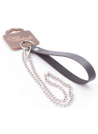 Серебристый металлический поводок с кожаной черной ручкой - 80 см. - Crazy Handmade - купить с доставкой в Сергиевом Посаде