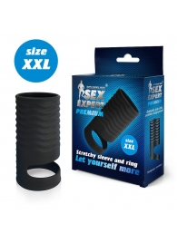 Черная открытая насадка на пенис с кольцом для мошонки XXL-size - 9,4 см. - Sex Expert - в Сергиевом Посаде купить с доставкой