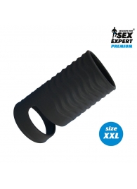 Черная открытая насадка на пенис с кольцом для мошонки XXL-size - 9,4 см. - Sex Expert - в Сергиевом Посаде купить с доставкой