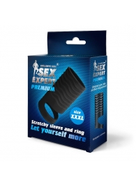 Черная открытая насадка на пенис с кольцом для мошонки XXXL-size - 9,9 см. - Sex Expert - в Сергиевом Посаде купить с доставкой