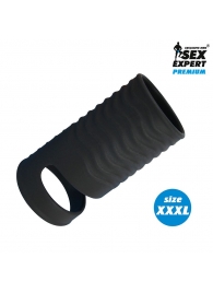 Черная открытая насадка на пенис с кольцом для мошонки XXXL-size - 9,9 см. - Sex Expert - в Сергиевом Посаде купить с доставкой