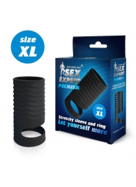 Черная открытая насадка на пенис с кольцом для мошонки XL-size - 8,9 см. - Sex Expert - в Сергиевом Посаде купить с доставкой