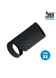 Черная открытая насадка на пенис с кольцом для мошонки XL-size - 8,9 см. - Sex Expert - в Сергиевом Посаде купить с доставкой