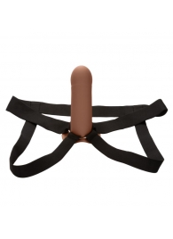 Коричневый фаллопротез из силикона Extension with Harness - 15,75 см. - California Exotic Novelties - купить с доставкой в Сергиевом Посаде