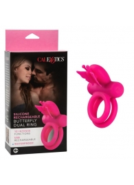 Розовое эрекционное виброкольцо Silicone Rechargeable Dual Butterfly Ring - California Exotic Novelties - в Сергиевом Посаде купить с доставкой