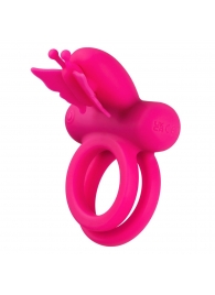 Розовое эрекционное виброкольцо Silicone Rechargeable Dual Butterfly Ring - California Exotic Novelties - в Сергиевом Посаде купить с доставкой