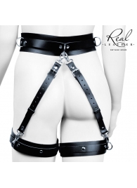 Черный кожаный пояс с гартерами - S-M - Notabu - купить с доставкой в Сергиевом Посаде