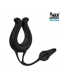 Черная вибронасадка Sex Expert с анальной втулкой - Sex Expert - в Сергиевом Посаде купить с доставкой
