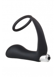 Черное эрекционное кольцо с вибропробкой Vibrating Anal Plug With Cockring - Dream Toys - в Сергиевом Посаде купить с доставкой