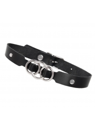 Черный кожаный ошейник со связанными кольцами - Pecado - купить с доставкой в Сергиевом Посаде