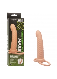 Телесная насадка для двойного проникновения Rechargeable Ribbed Dual Penetrator с вибрацией - California Exotic Novelties - купить с доставкой в Сергиевом Посаде