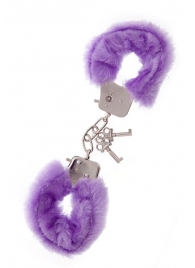 Фиолетовые меховые наручники METAL HANDCUFF WITH PLUSH LAVENDER - Dream Toys - купить с доставкой в Сергиевом Посаде