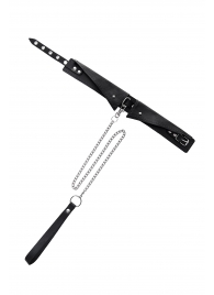 Черный кожаный ошейник-воротник с поводком - Pecado - купить с доставкой в Сергиевом Посаде