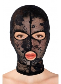 Черная кружевная маска на голову с отверстиями для глаз и рта - Fetish Tentation - купить с доставкой в Сергиевом Посаде