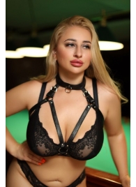Черная кожаная сбруя с ошейником plus size из нежной кожи - БДСМ Арсенал - купить с доставкой в Сергиевом Посаде