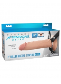 Телесный полый страпон на черных ремнях Hollow Silicone Strap-on - 17,8 см. - Pipedream - купить с доставкой в Сергиевом Посаде