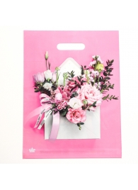 Розовый пакет с цветочным принтом и вырубной ручкой (40х31 см) - Сима-Ленд - купить с доставкой в Сергиевом Посаде