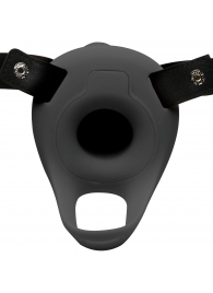 Черный полый страпон с вибрацией 2’’ Erection 28X Smooth Vibrating Silicone Penis Sheath - XR Brands - купить с доставкой в Сергиевом Посаде