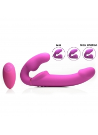Розовый безремневой страпон с вибрацией и функцией расширения Inflatable Ergo-Fit Strapless Strap-On - XR Brands - купить с доставкой в Сергиевом Посаде
