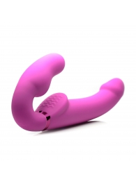 Розовый безремневой страпон с вибрацией и функцией расширения Inflatable Ergo-Fit Strapless Strap-On - XR Brands - купить с доставкой в Сергиевом Посаде