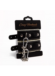 Черные скругленные наручники с мягкой бежевой подкладкой - Crazy Handmade - купить с доставкой в Сергиевом Посаде