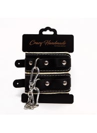 Черные скругленные наручники с мягкой бежевой подкладкой - Crazy Handmade - купить с доставкой в Сергиевом Посаде