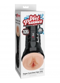 Телесный мастурбатор-вагина в черной колбе Super Luscious Lips XXL - Pipedream - в Сергиевом Посаде купить с доставкой