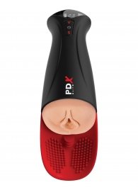 Телесный мастурбатор-вагина в черной колбе с вибрацией Fuck-O-Matic Pro XL - Pipedream - в Сергиевом Посаде купить с доставкой