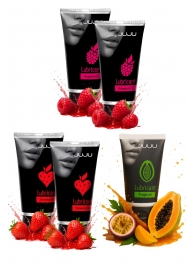 Набор из 5 съедобных лубрикантов JUJU (клубника х 2, малина х 2, тропические фрукты) - JuJu - купить с доставкой в Сергиевом Посаде