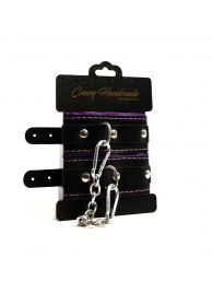 Черно-фиолетовые скругленные наручники с мягкой подкладкой - Crazy Handmade - купить с доставкой в Сергиевом Посаде