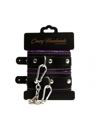 Черно-фиолетовые скругленные наручники с мягкой подкладкой - Crazy Handmade - купить с доставкой в Сергиевом Посаде