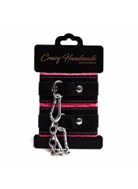 Черно-розовые скругленные наручники с мягкой подкладкой - Crazy Handmade - купить с доставкой в Сергиевом Посаде