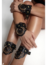 Черные кожаные оковы с резными узорами и клепками - Crazy Handmade - купить с доставкой в Сергиевом Посаде