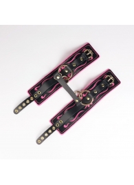 Черные кожаные оковы с розовой строчкой - Crazy Handmade - купить с доставкой в Сергиевом Посаде