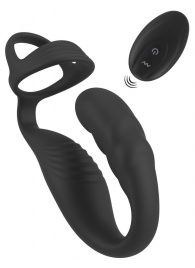 Черное эрекционное кольцо со стимуляцией промежности и анальной пробкой Cock Ring with RC Prostate Plug - Orion - в Сергиевом Посаде купить с доставкой